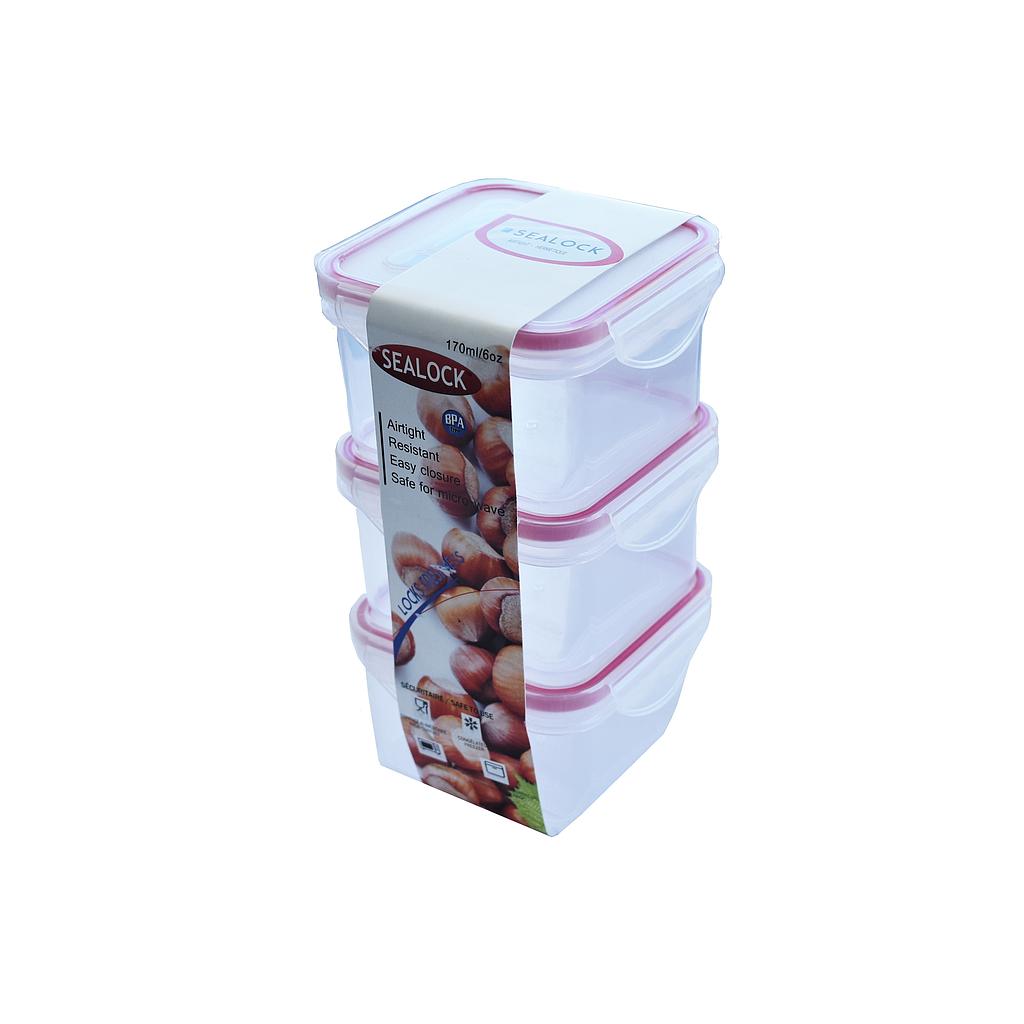 Sealock 3Pk 80 Ml Square Plastic Container